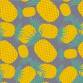 Pineapple seamless pattern on blue background. Flat design design element